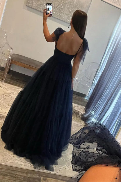 Wholesale A-Line Prom Dress Tie Straps Zipper Back Long Tulle