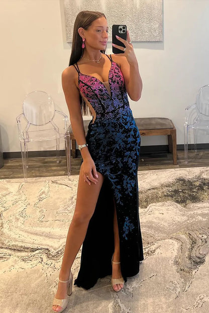 Wholesale Prom Dress Sparkly Mermaid Double Straps Lace Up with Slit