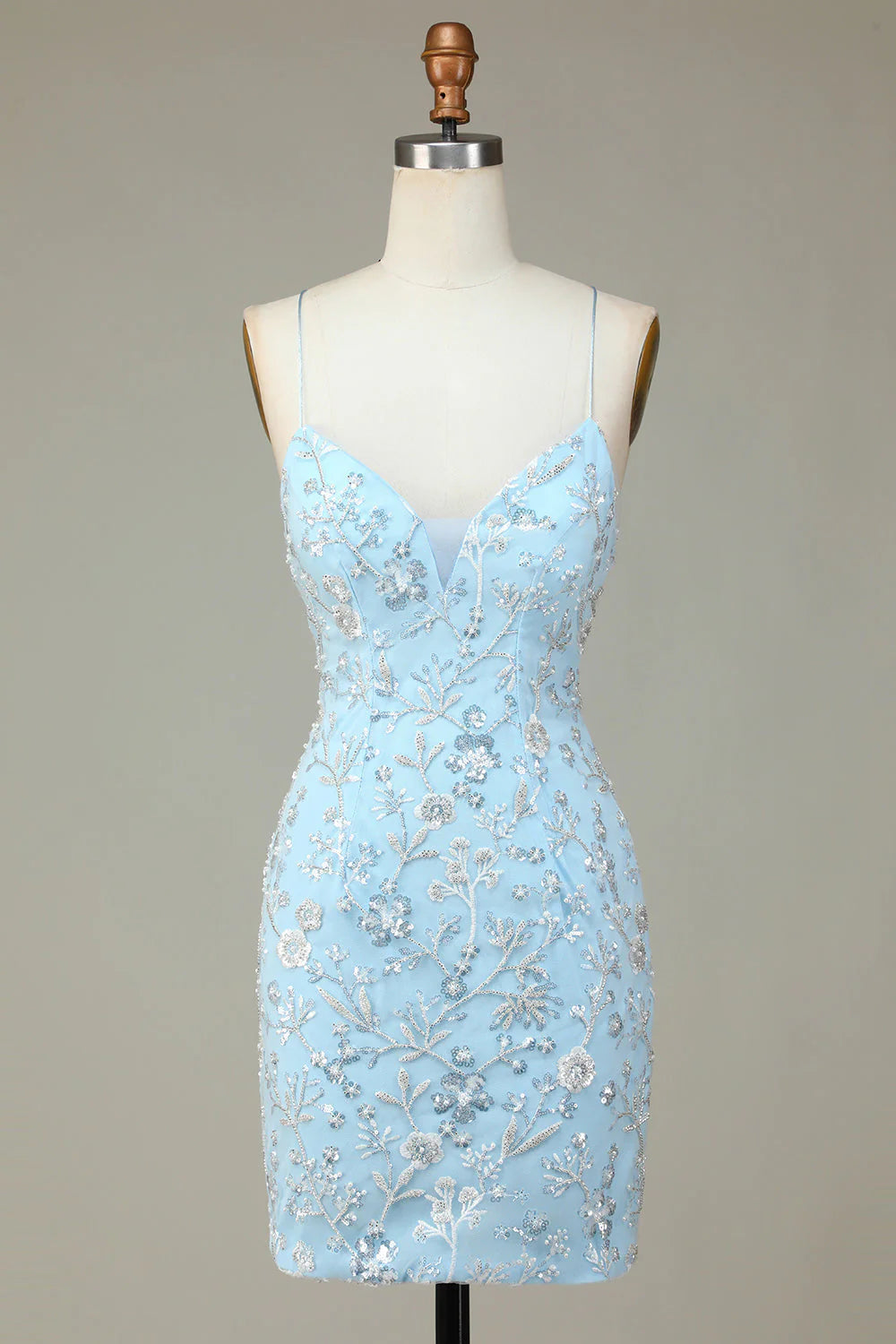 Wholesale Short Homecoming Dress Sparkly Blue Sheath Sequins Beaded Flowers Tight Graduation Dresses