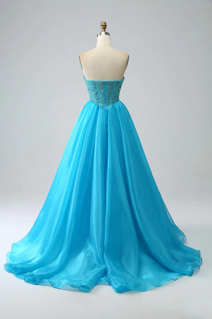 Wholesale Long Prom Dress A-Line Beaded with Detachable Sleeves