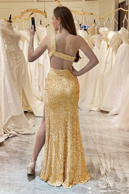 Wholesale Long Sequin Prom Dress Sparkly Mermaid One Shoulder With Slit