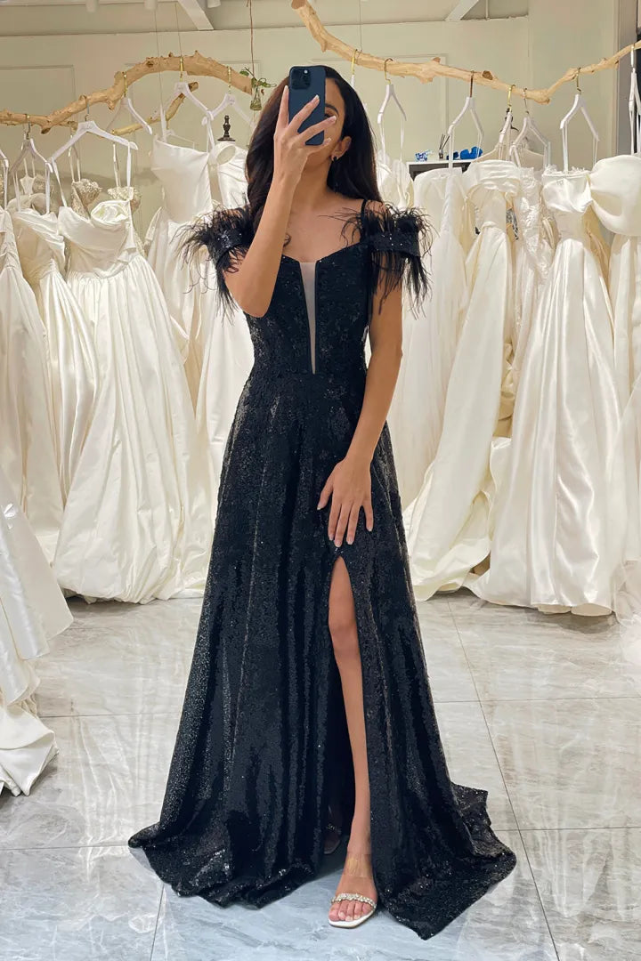 Wholesale A Line Spaghetti Straps Prom Dress With Feather