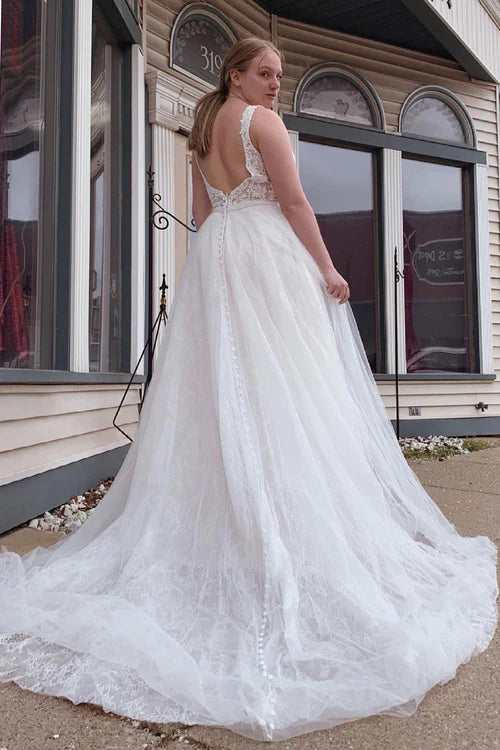 Wholesale Elegant A-Line Tulle White Long Wedding Dress with Beading