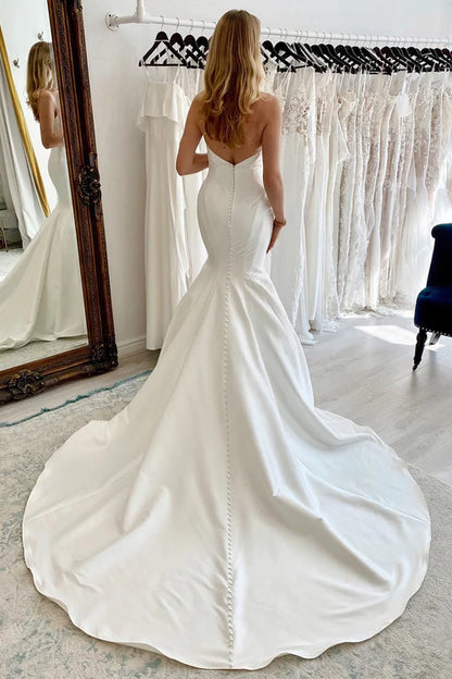 Wholesale Elegant White Strapless Satin Long Mermaid Wedding Dress