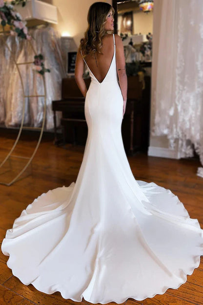 Wholesale Elegant Simple White Mermaid Backless Boho Wedding Dress