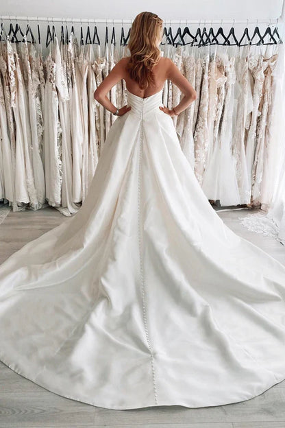 Wholesale Elegant White Satin Long A-Line Wedding Dress with Slit