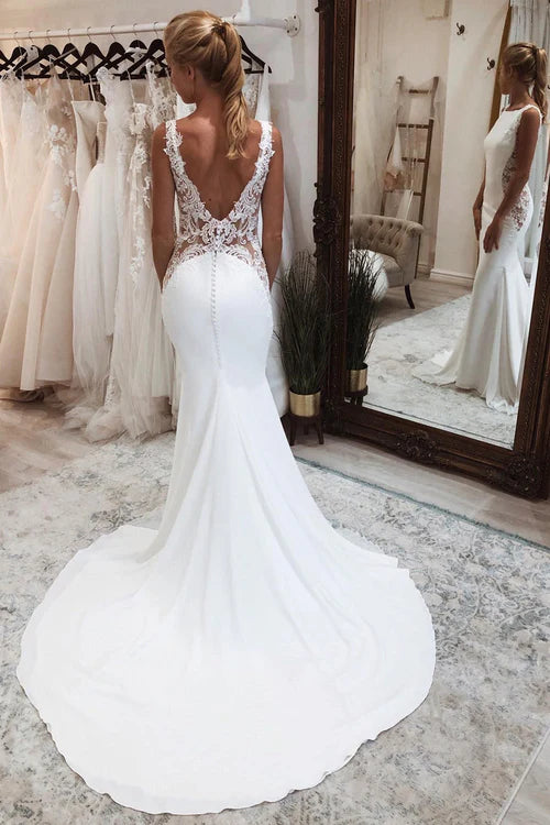 Wholesale Elegant White Long Mermaid Boho Wedding Dress with Appliqued