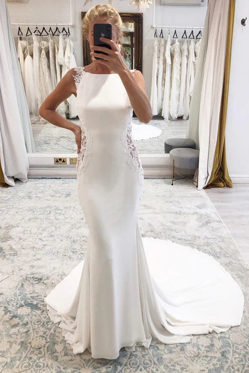 Wholesale Elegant White Long Mermaid Boho Wedding Dress with Appliqued