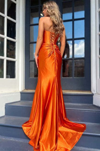 Wholesale Prom Dress Stylish Mermaid Strapless Lace Up Satin With Split