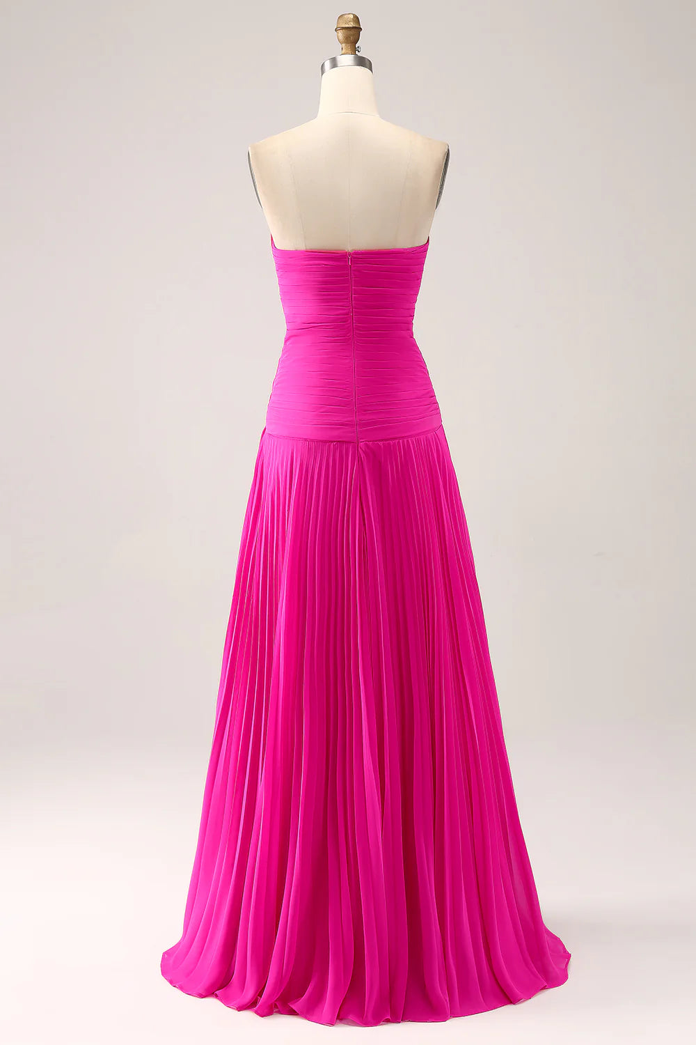 Wholesale Fuchsia A-Line Evening Dress Pleated Hollow Out Long Maxi Dress With Slit