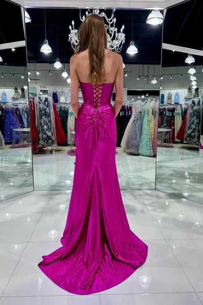 Wholesale Prom Dress Stylish Mermaid Strapless Lace Up Satin With Split