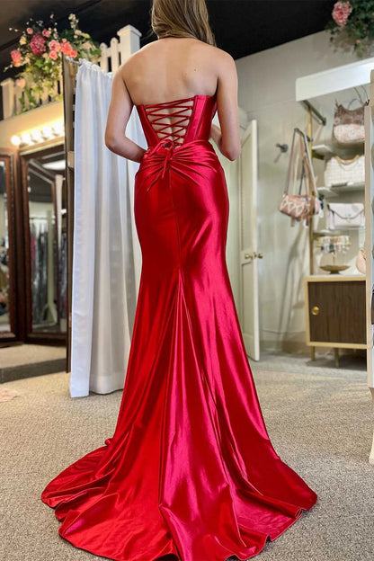 Wholesale Prom Dress Stylish Mermaid Strapless Lace Up Satin With Split