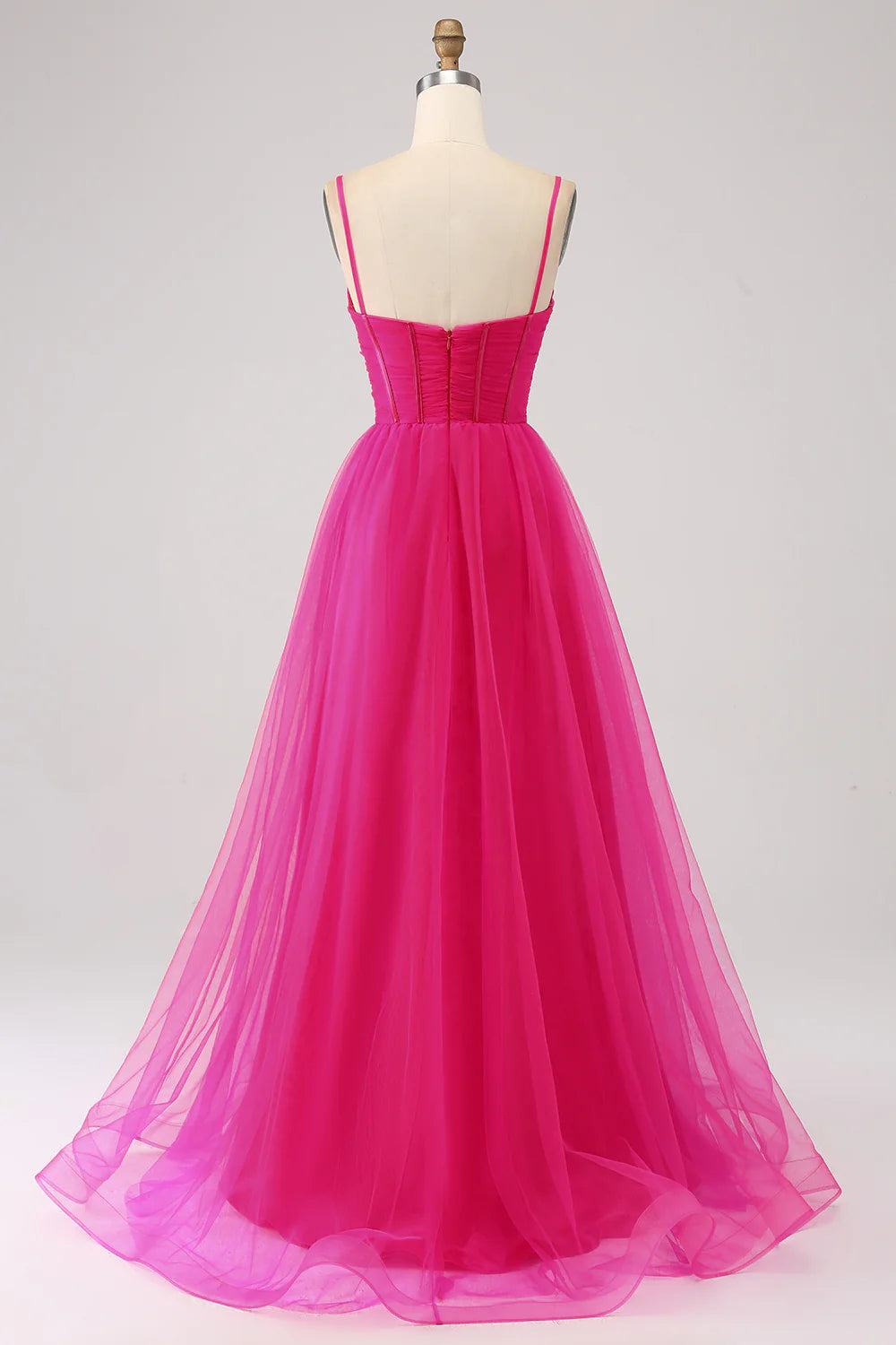 Wholesale A-Line Evening Dress Spaghetti Straps Long Corset Fuchsia Prom Dress with Slit