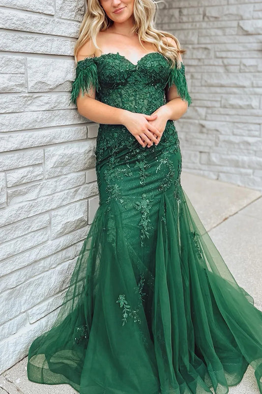 Wholesale Mermaid Off The Shoulder Prom Dress with Appliques