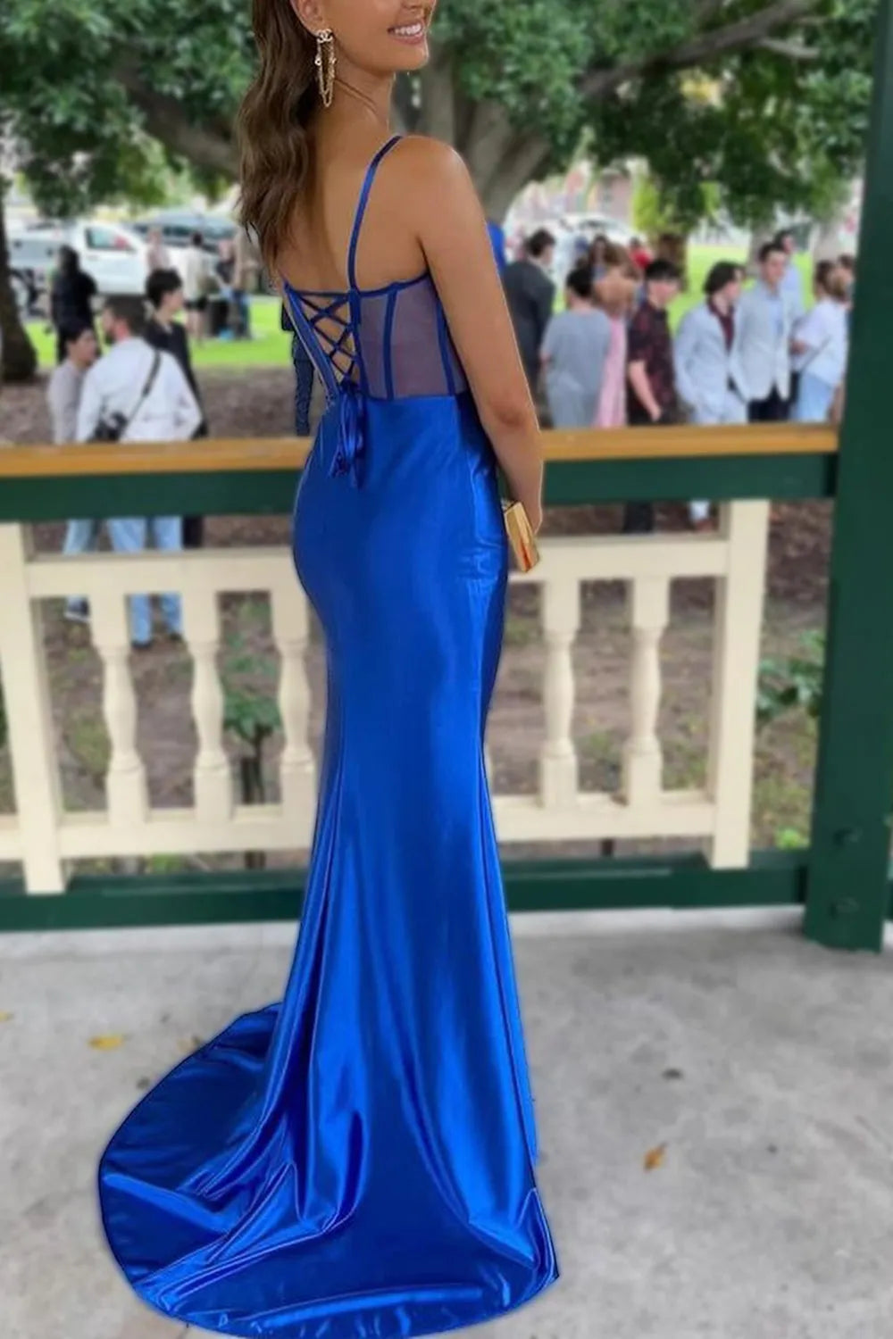 Wholesale Mermaid Spaghetti Straps Satin Prom Dress With Split