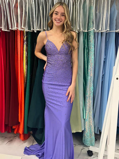 Wholesale Mermaid Evening Dress Blue V-Neck Long Prom Dress