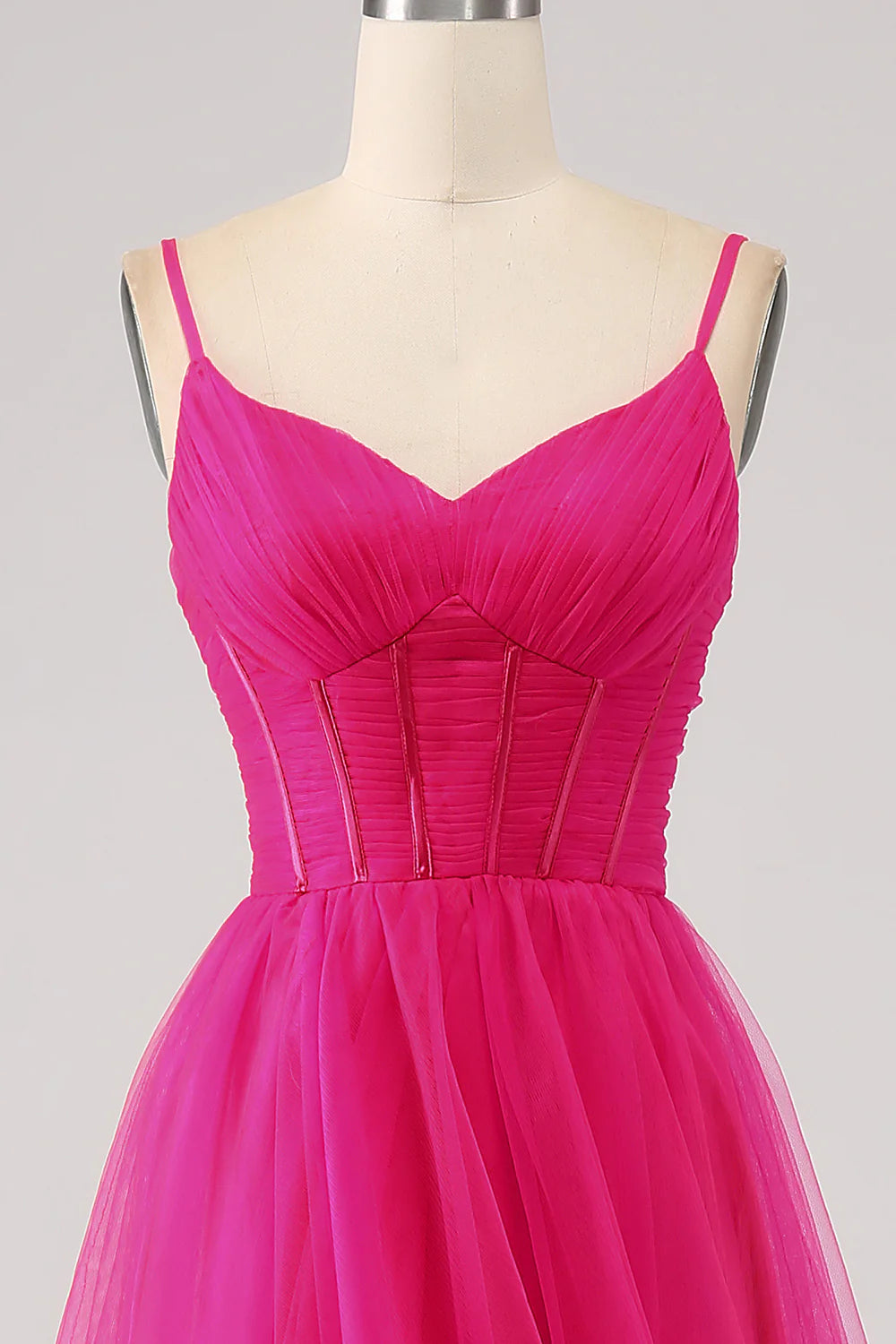 Wholesale A-Line Evening Dress Spaghetti Straps Long Corset Fuchsia Prom Dress with Slit