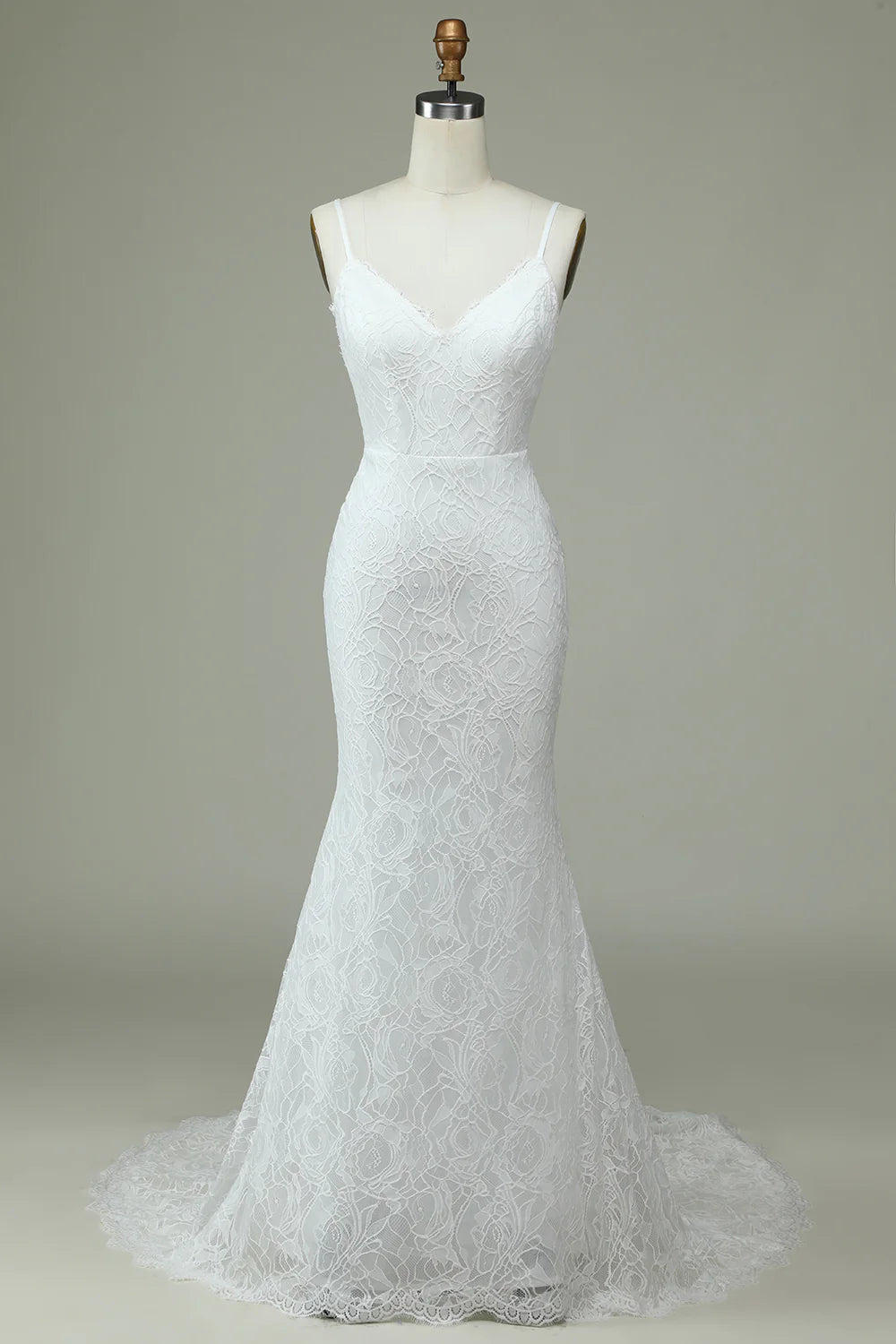 Wholesale Ivory Mermaid Lace Backless Wedding Dress