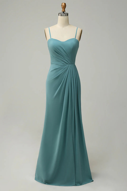 Wholesale Green Draped Long Chiffon Bridesmaid Dress