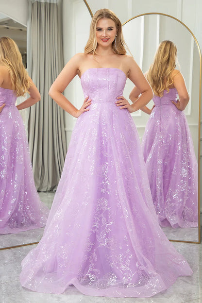 Wholesale A-Line Strapless Tulle Prom Dress With Detachable Sleeves