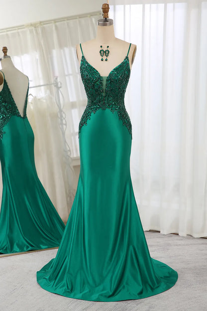 Wholesale Prom Dress Spaghetti Straps Mermaid Satin With Appliques