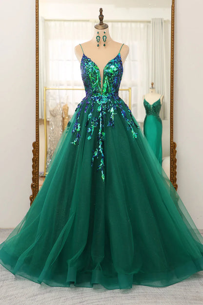 Wholesale A-Line Tulle Spaghetti Straps Prom Dress With Sequin