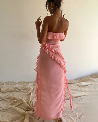Aimishang Elegant Slit Pleated Strapless Charming Evening Party Dress Formal Dress