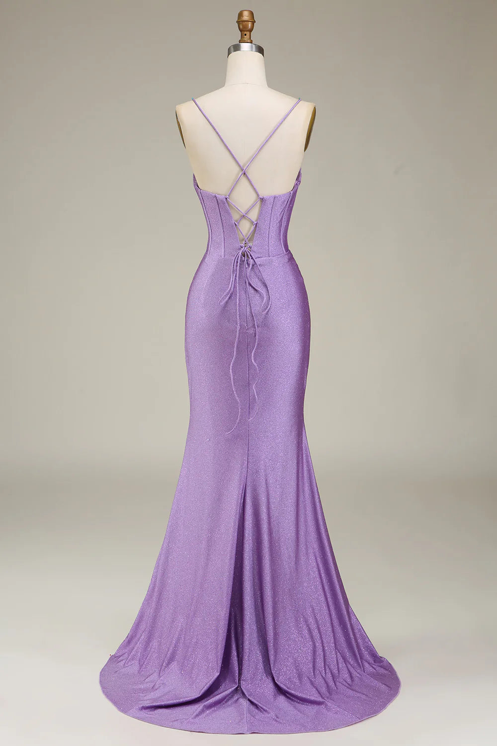 Wholesale Lilac Mermaid Evening Dress Spaghetti Straps Satin Corset Prom Dress with Slit