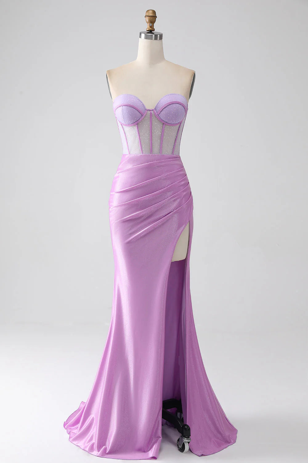 Wholesale Lilac Mermaid Prom Dress Sweetheart Strapless Pleated Corset with Slit