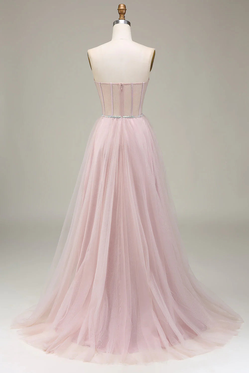 Wholesale Light Pink Evening Dress A-Line Sweetheart Tulle Corset Long Prom Dress