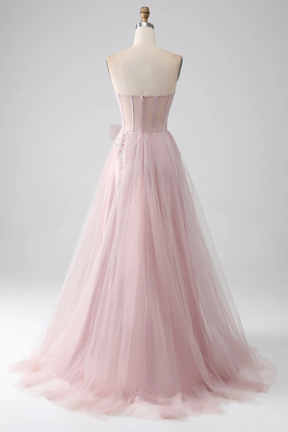 Wholesale Blush A-Line Sweetheart Prom Dress Strapless Bow Tulle with Slit Sparkly