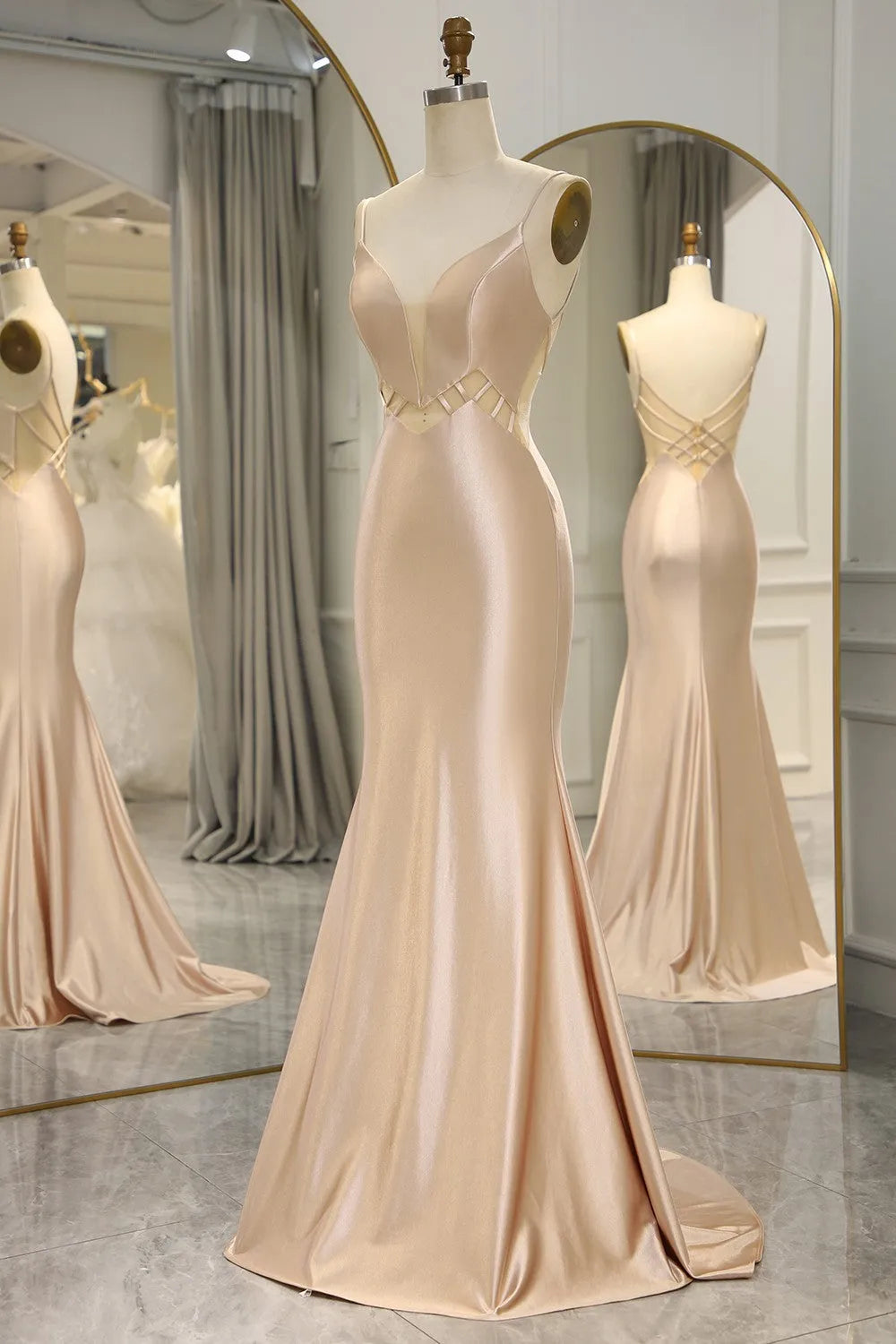 Wholesale Mermaid Satin Prom Dress Simple Spaghetti Straps