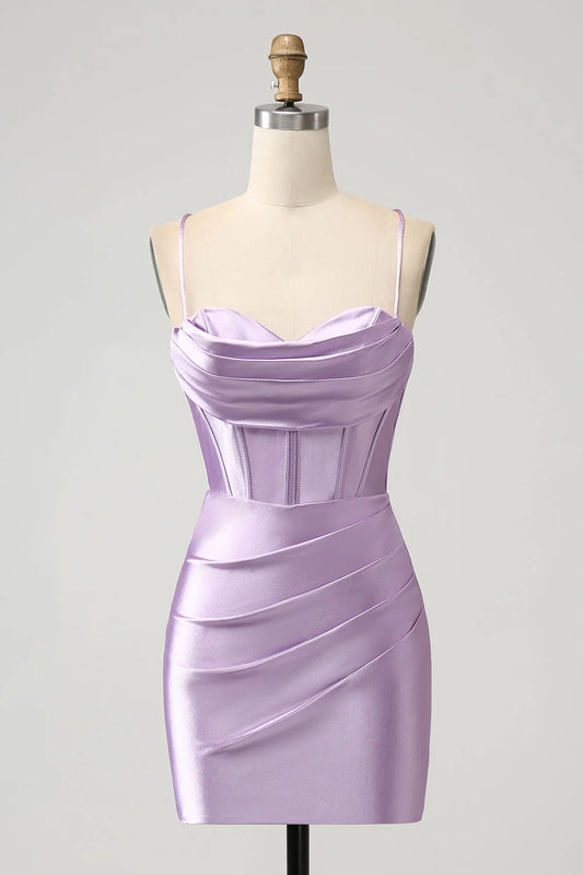 Wholesale Short Homecoming Dress Lilac Bodycon Spaghetti Straps Corset Satin Graduation Dresses