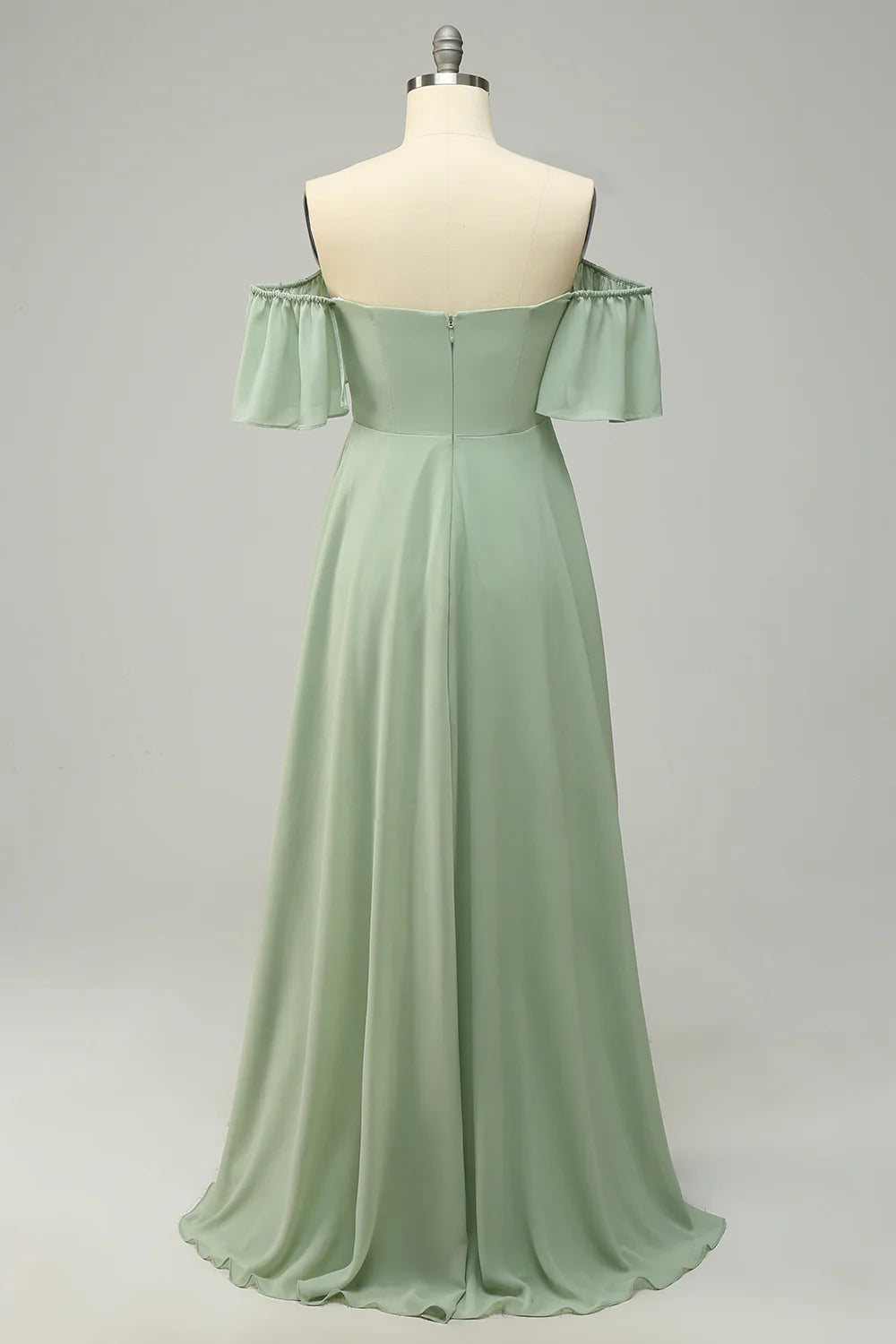 Wholesale A Line Off the Shoulder Green Long Bridesmaid Dress with Ruffles