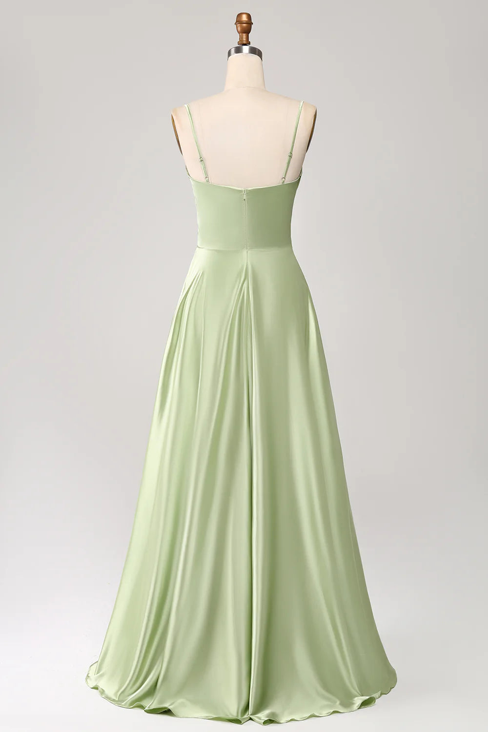 Wholesale Dusty Sage A Line Cowl Neck Satin Long Prom Dress with Pleated