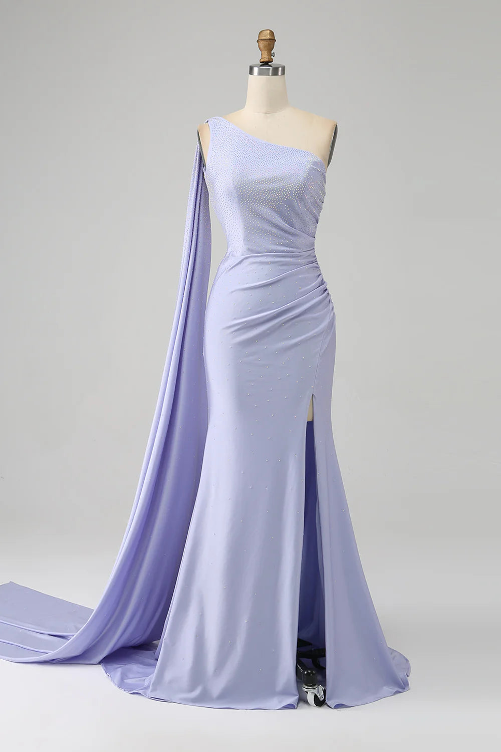 Wholesale Lilac Mermaid Evening Dress One Shoulder Backless Long Prom Dress with Slit