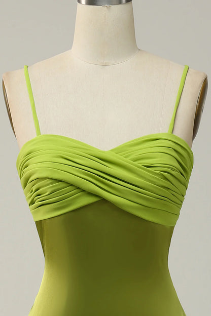 Wholesale Sheath Spaghetti Straps Lemon Green Bridesmaid Dress with Silt