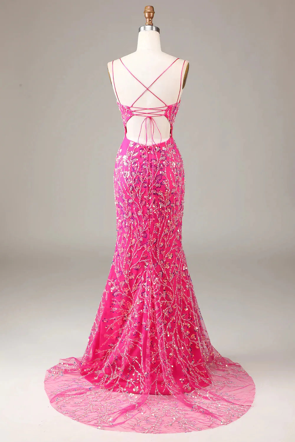 Wholesale Prom Dress Sparkly Fuchsia Mermaid Spaghetti Straps Long Beaded With Slit