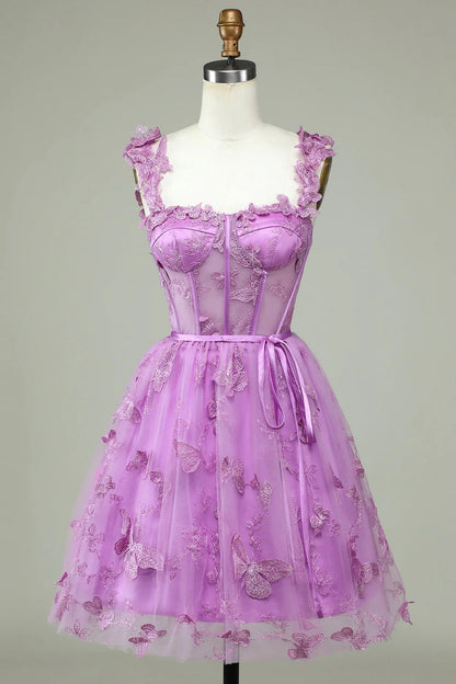 Wholesale Short Homecoming Dress Cute Purple A Line Corset Graduation Dresses with Appliques