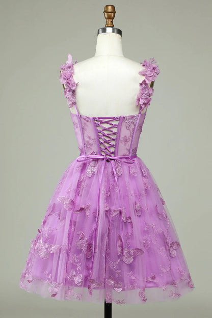 Wholesale Short Homecoming Dress Cute Purple A Line Corset Graduation Dresses with Appliques