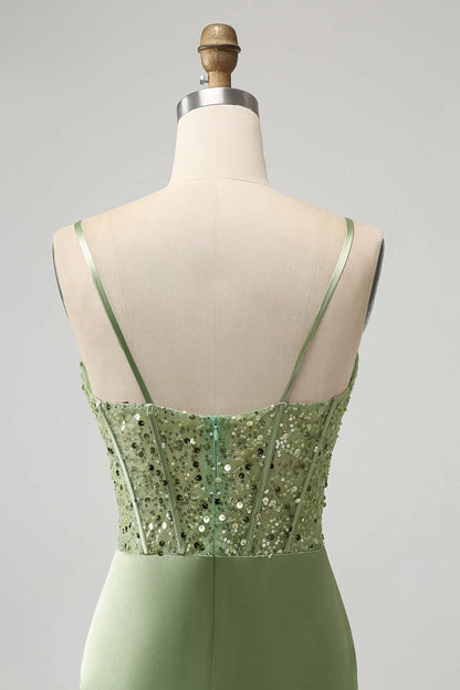 Wholesale Homecoming Dress Sparkly Sage Bodycon Sequin Corset Short with Slit