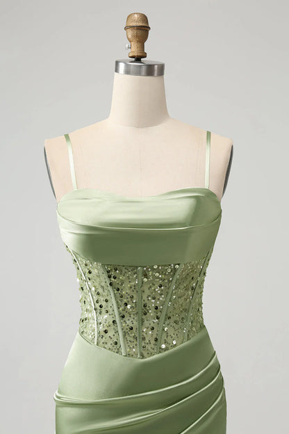 Wholesale Homecoming Dress Sparkly Sage Bodycon Sequin Corset with Slit Short