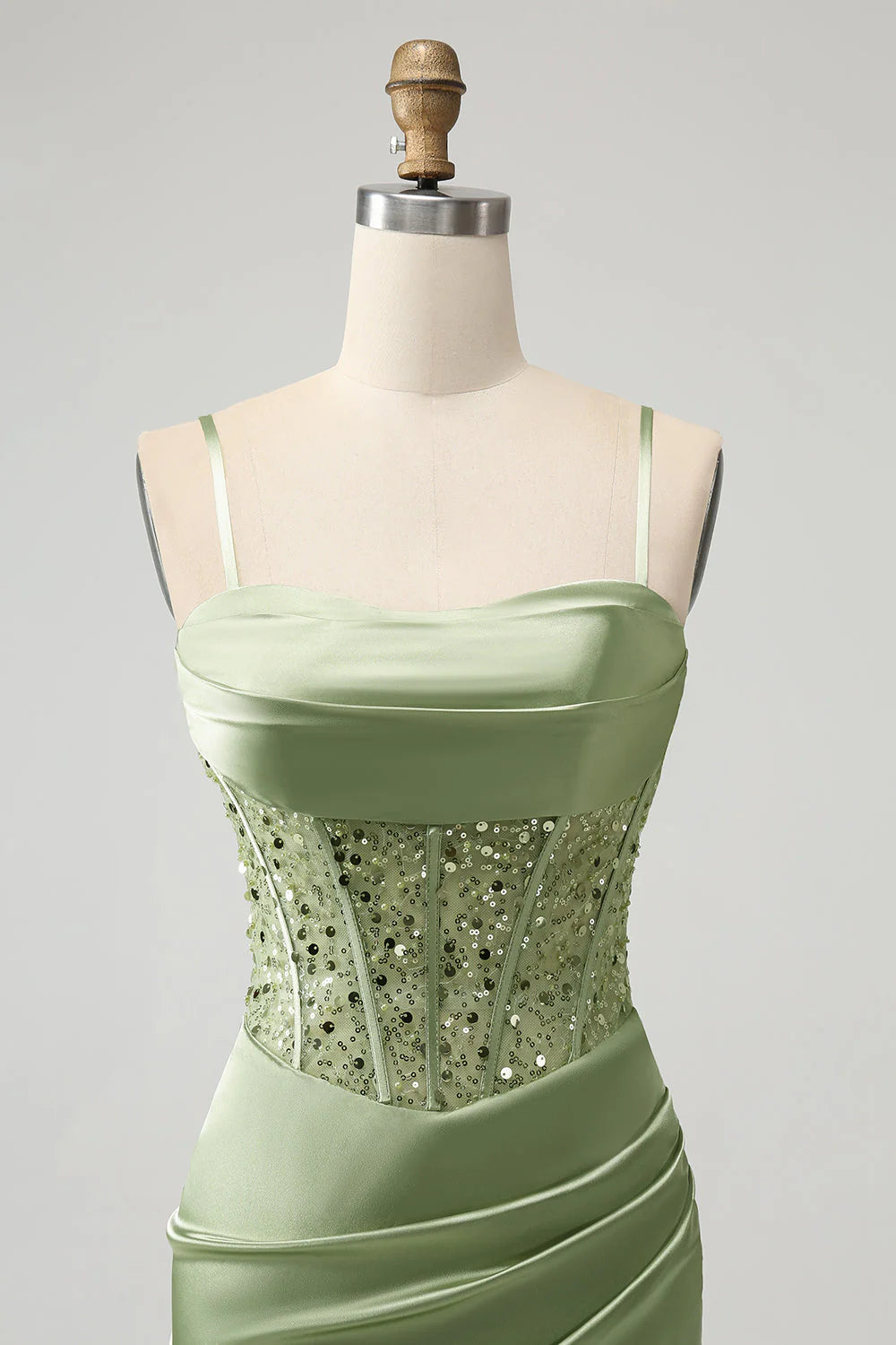 Wholesale Homecoming Dress Sparkly Sage Bodycon Sequin Corset Short with Slit