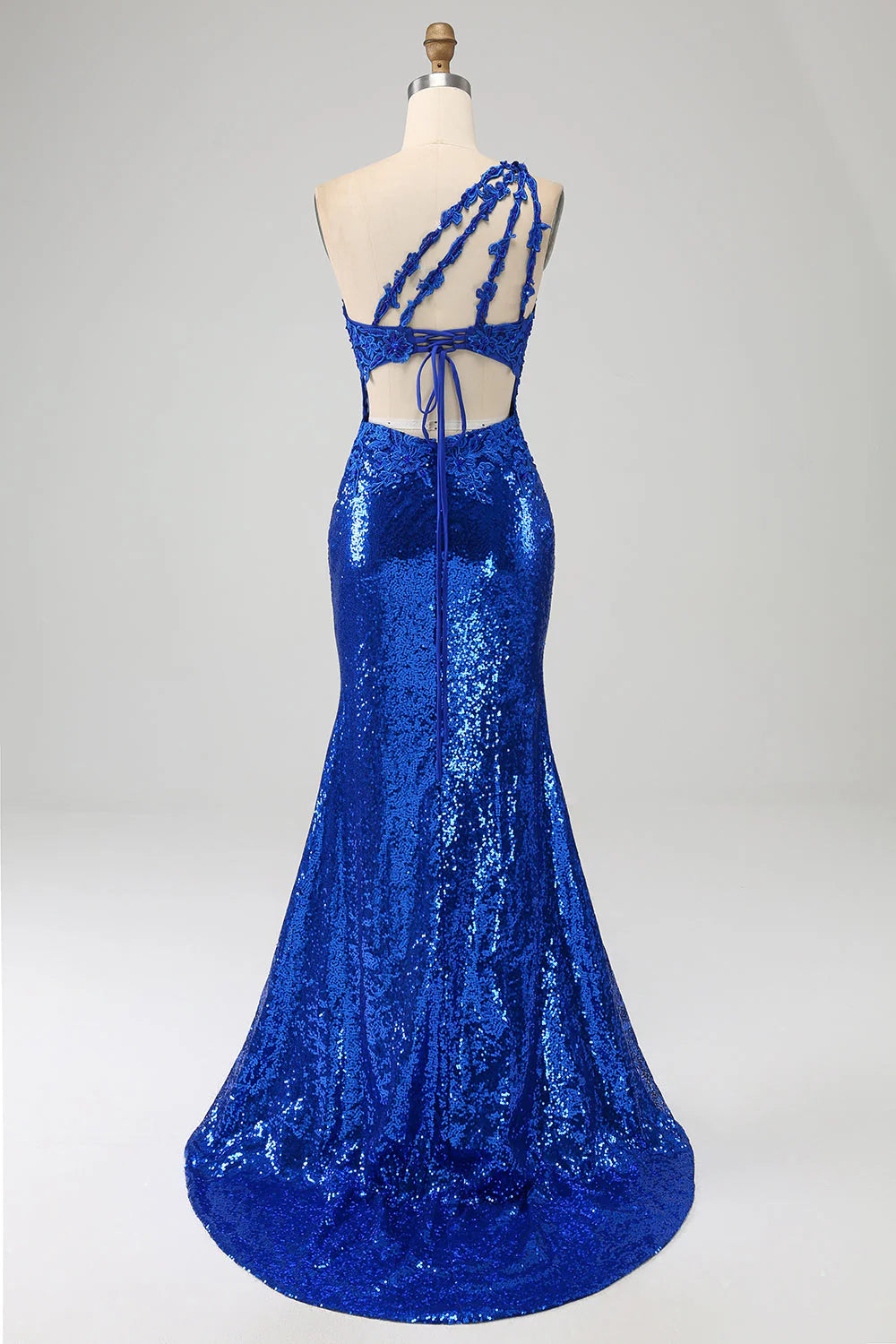 Wholesale Royal Blue Mermaid Evening Dress One Shoulder Long Hollow-out Prom Dress with Slit