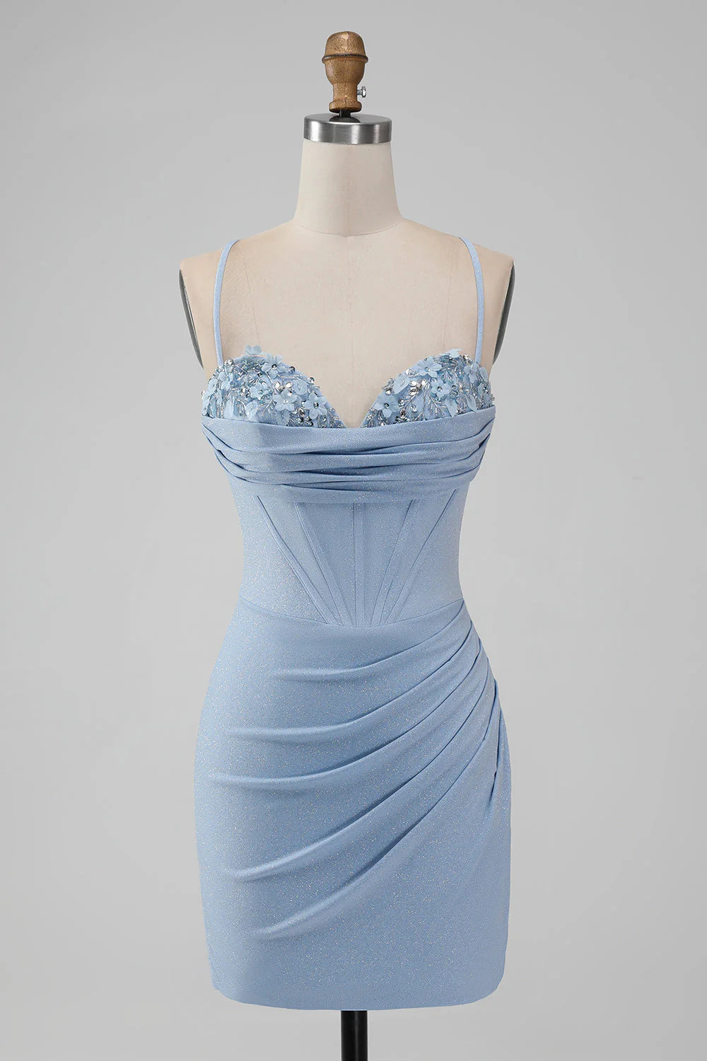 Wholesale Bodycon Light Blue Homecoming Dress Spaghetti Straps Corset Short Graduation Dresses