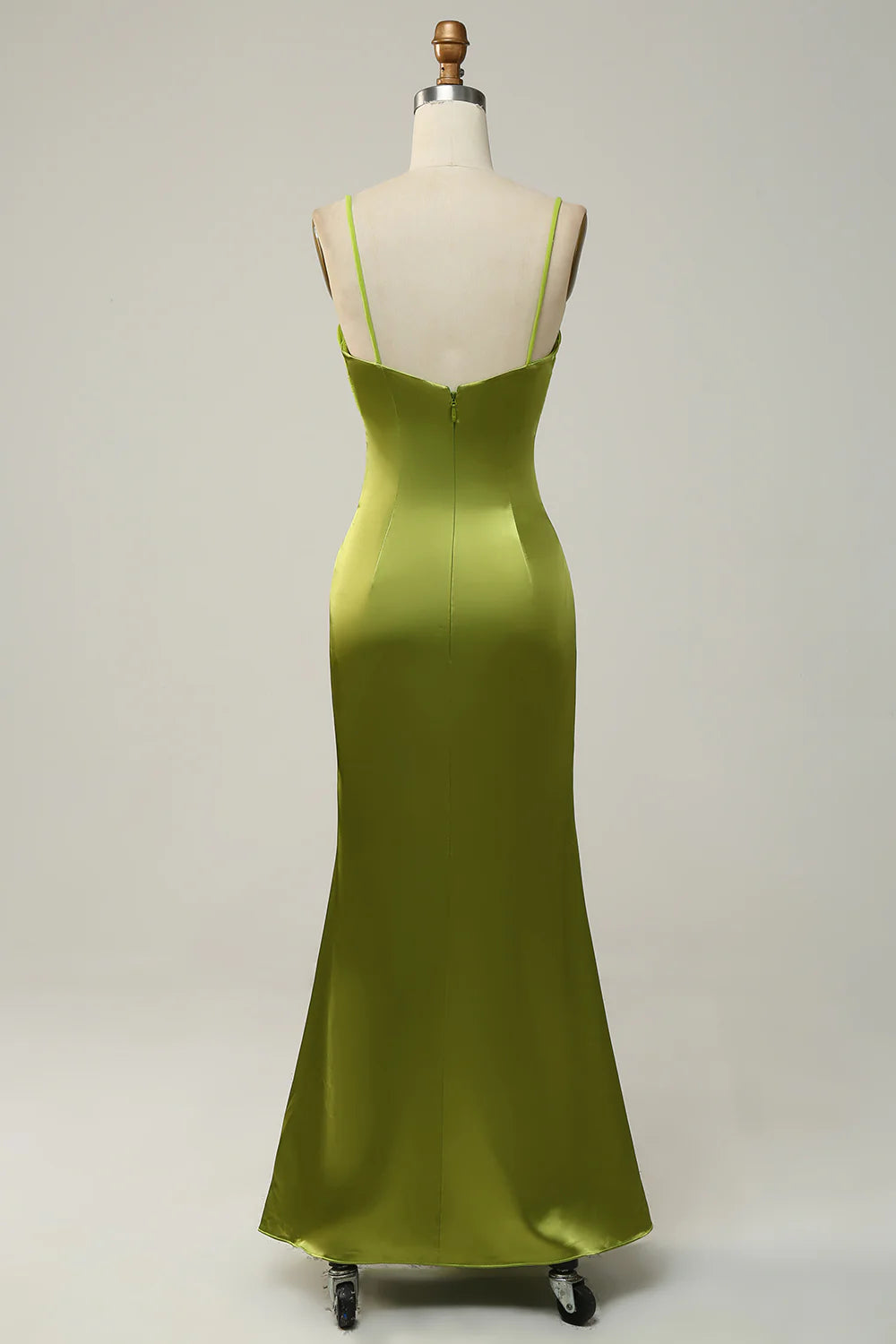 Wholesale Sheath Spaghetti Straps Lemon Green Bridesmaid Dress with Silt