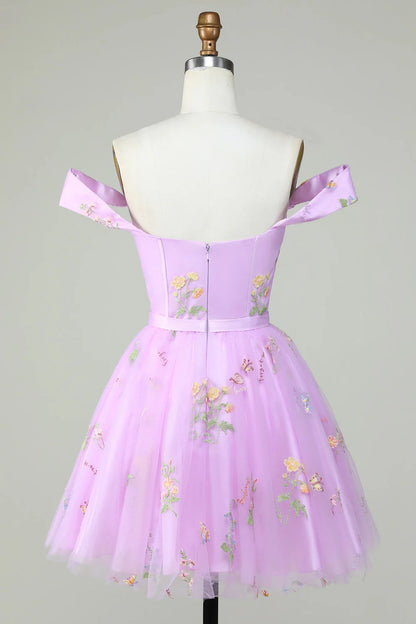 Wholesale A Line Short Homecoming Dress Cute Sweetheart Purple with Embroidery