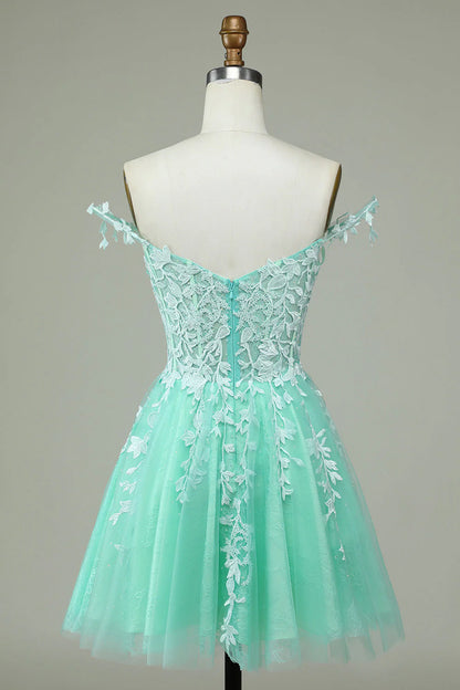 Wholesale A Line Short Homecoming Dress Spaghetti Straps Mint Evening Dress with Appliques