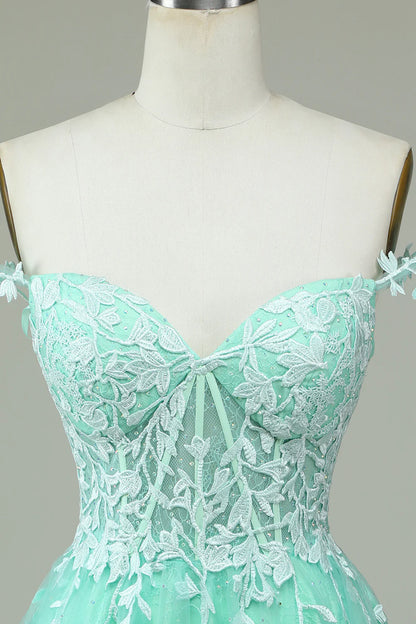 Wholesale A Line Short Homecoming Dress Spaghetti Straps Mint Evening Dress with Appliques