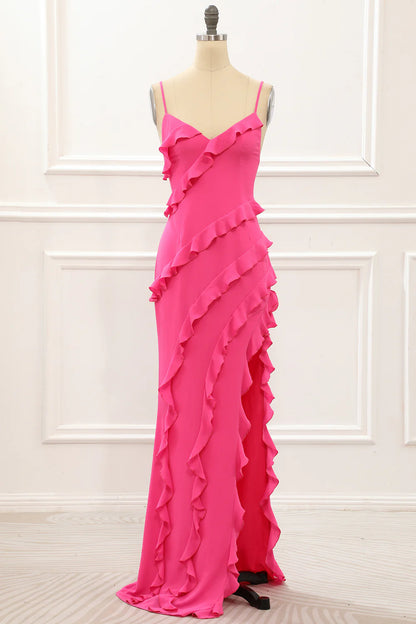 Wholesale Wedding Guest Dress Sheath Spaghetti Straps with Ruffles